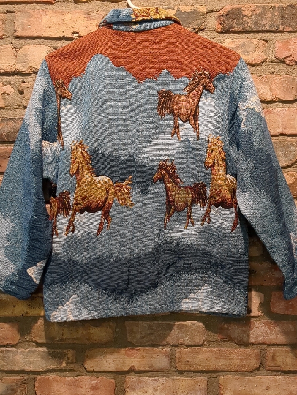 Jane Ashley Vintage Horse Tapestry Women's Blue Blouse Western Jacket, Sz Medium - Picture 8 of 8